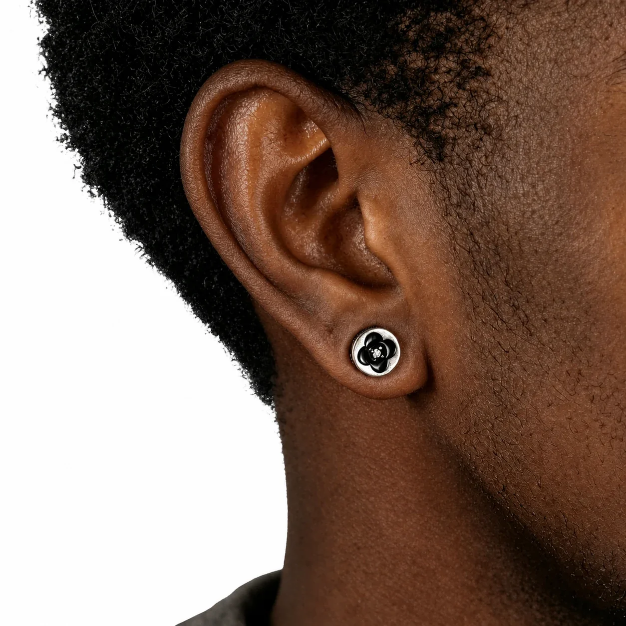 Antiqued Stainless Steel Black Clover Crystal Stud Earrings