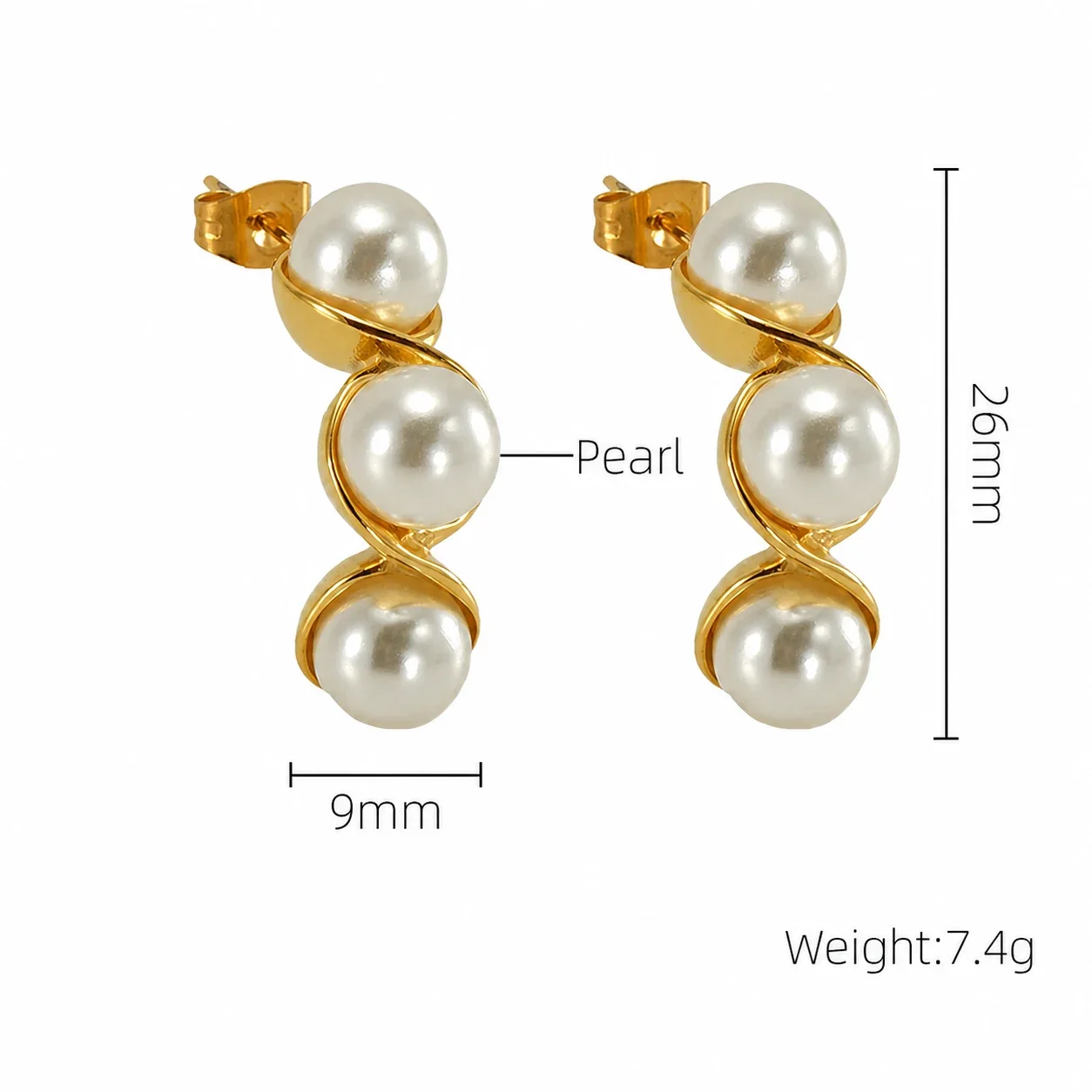 Sculptural Gold-Plated Triple Pearl Twist Drop Earrings - Gold