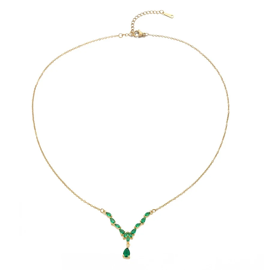 Y-Drop Necklace with Marquise CZ in Gold-Plated Stainless Steel