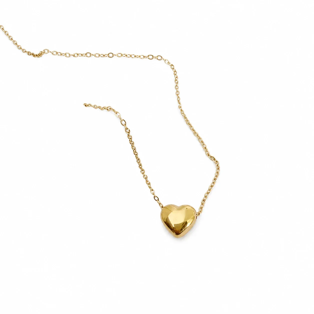 Polished 18K Gold-Plated Puffy Heart Cable Chain Necklace