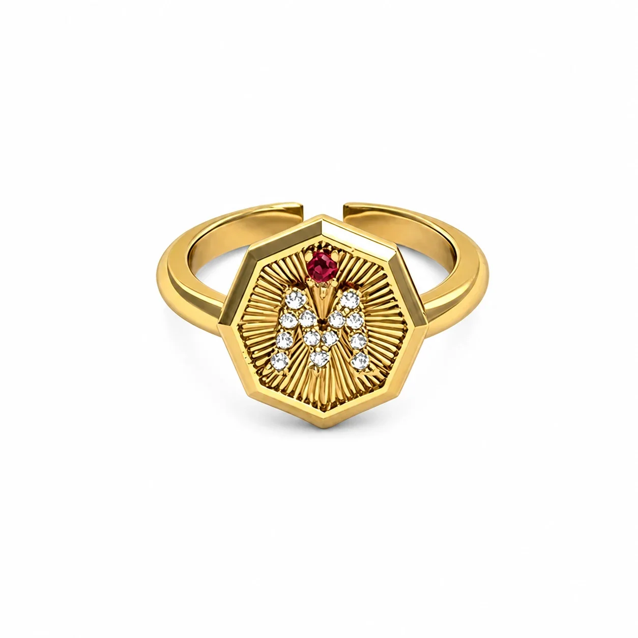 Radiant 316 Stainless Steel Hexagon M Signet Ring