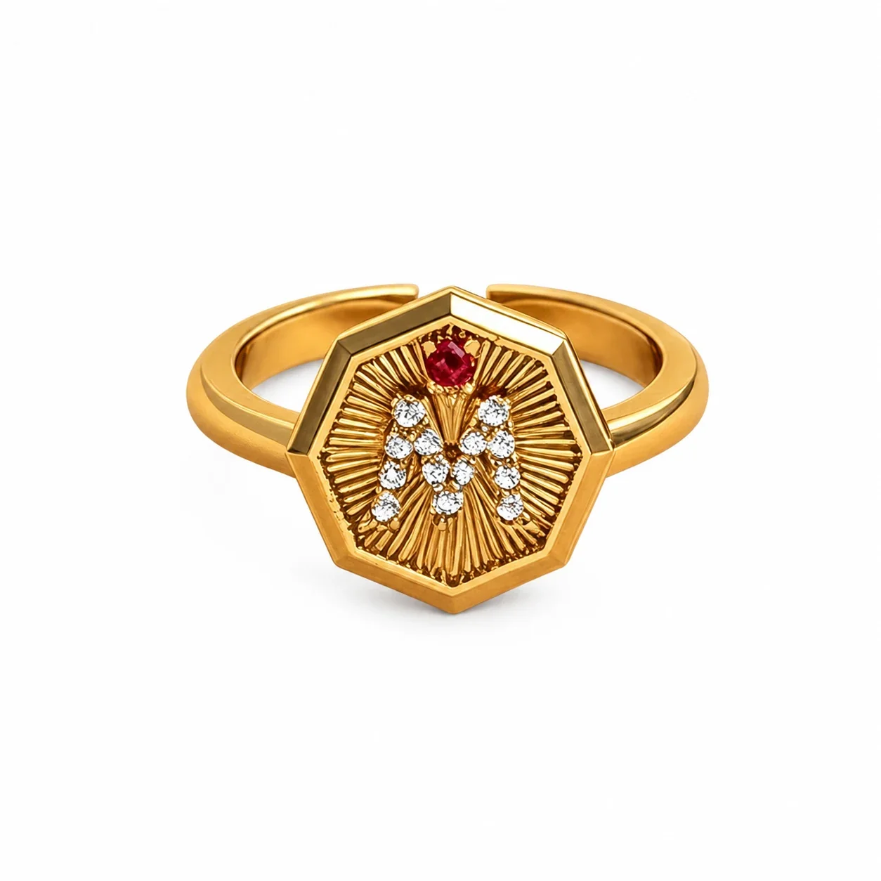 Radiant 316 Stainless Steel Hexagon M Signet Ring