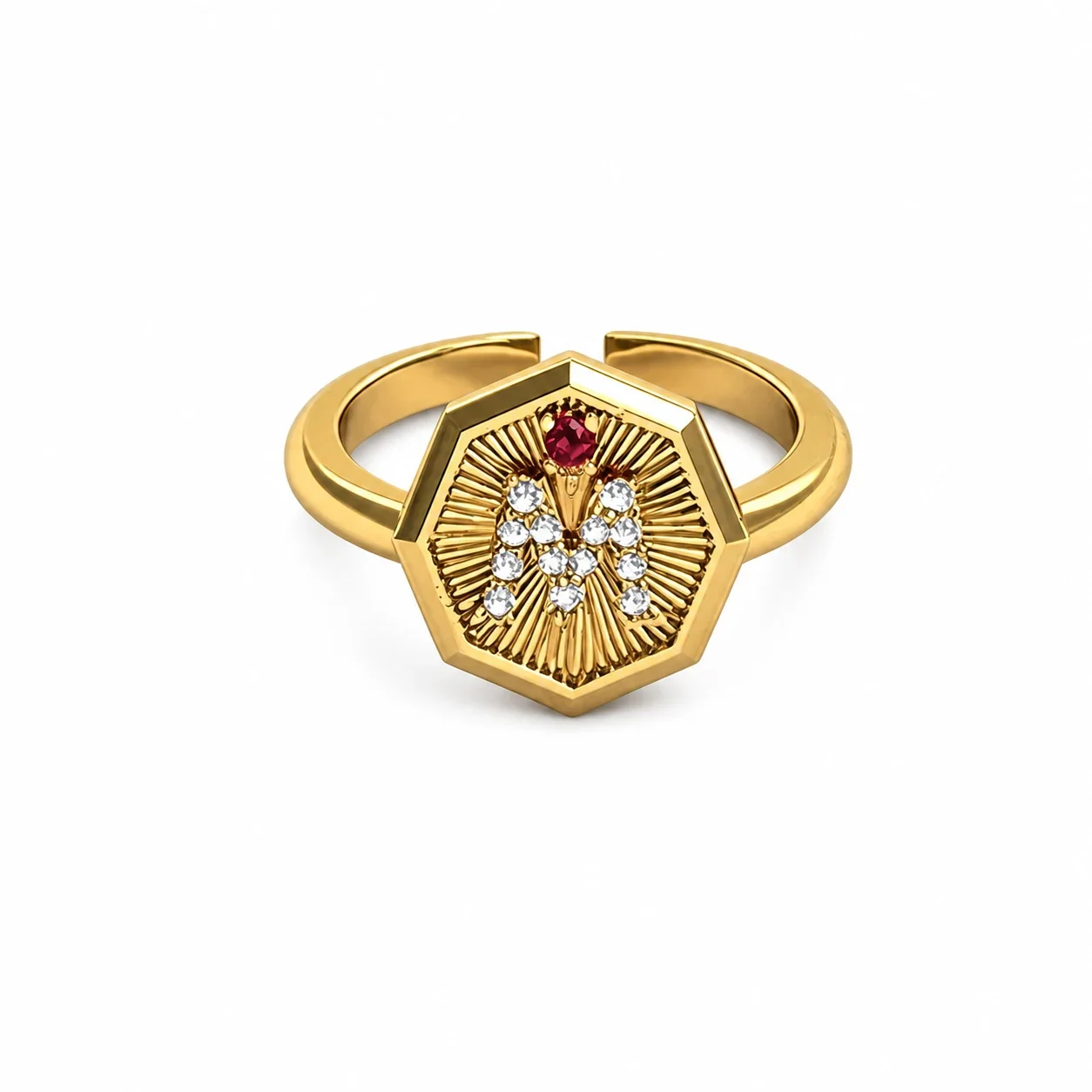 Radiant 316 Stainless Steel Hexagon M Signet Ring