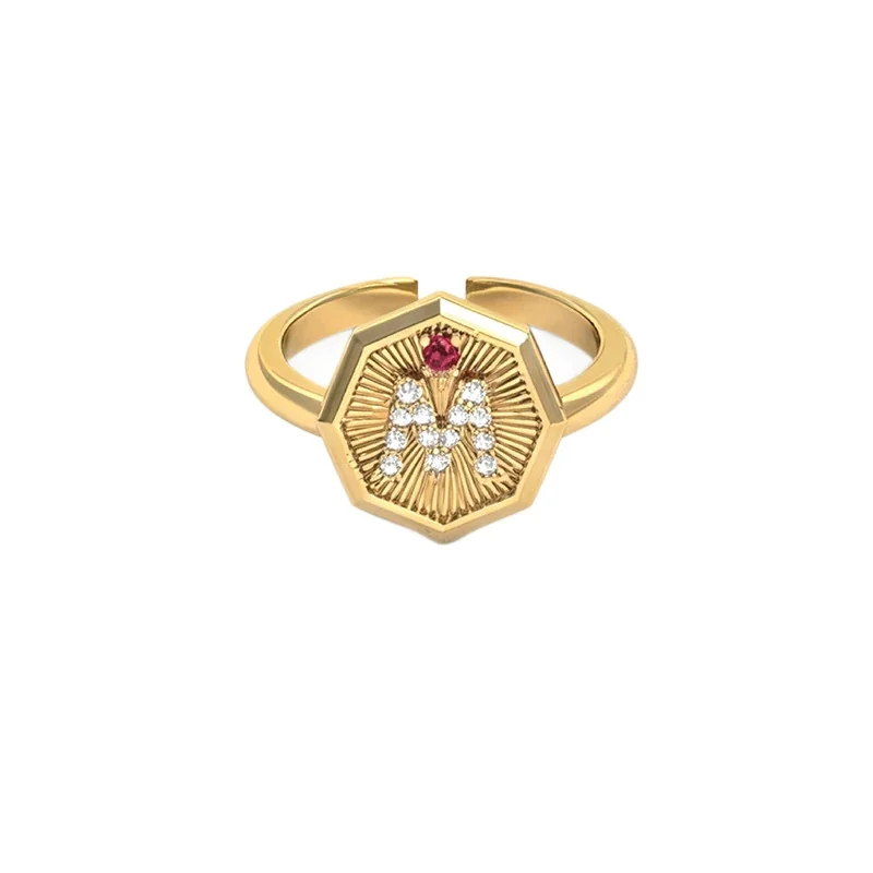 Radiant 316 Stainless Steel Hexagon M Signet Ring