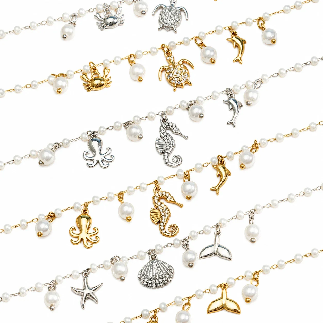 Coastal 316 Stainless Steel Pearl Chain Charm Bracelet
