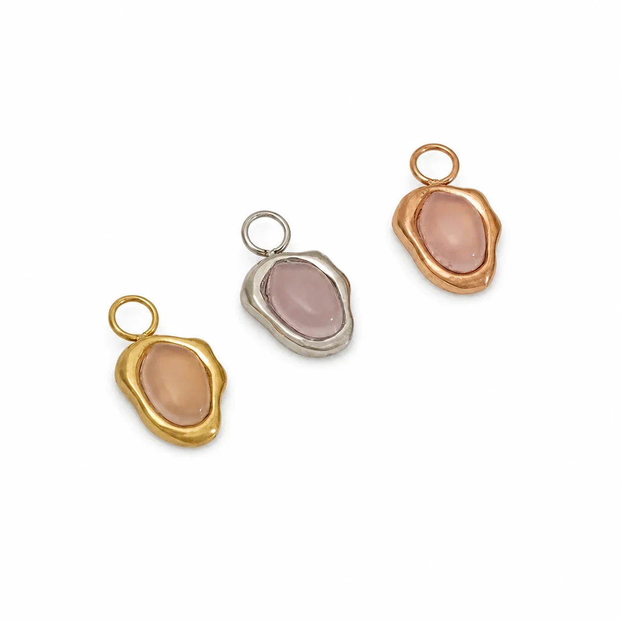 Organic 316 Stainless Steel Pink Cabochon Pendant