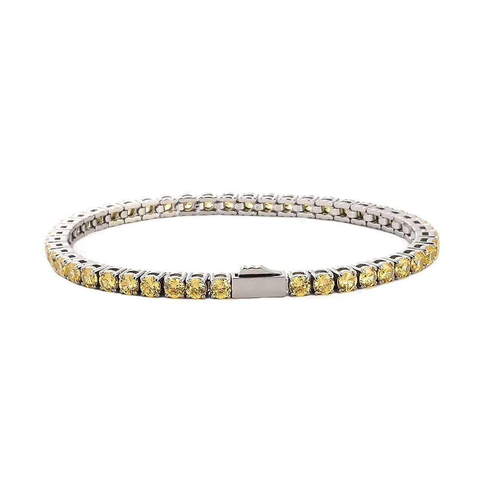 Polished 316 Stainless Steel CZ Tennis Bracelet - Silver mm Round Yellow CZ