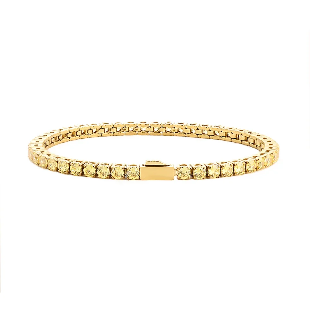 Polished 316 Stainless Steel CZ Tennis Bracelet - Gold mm Round Yellow CZ