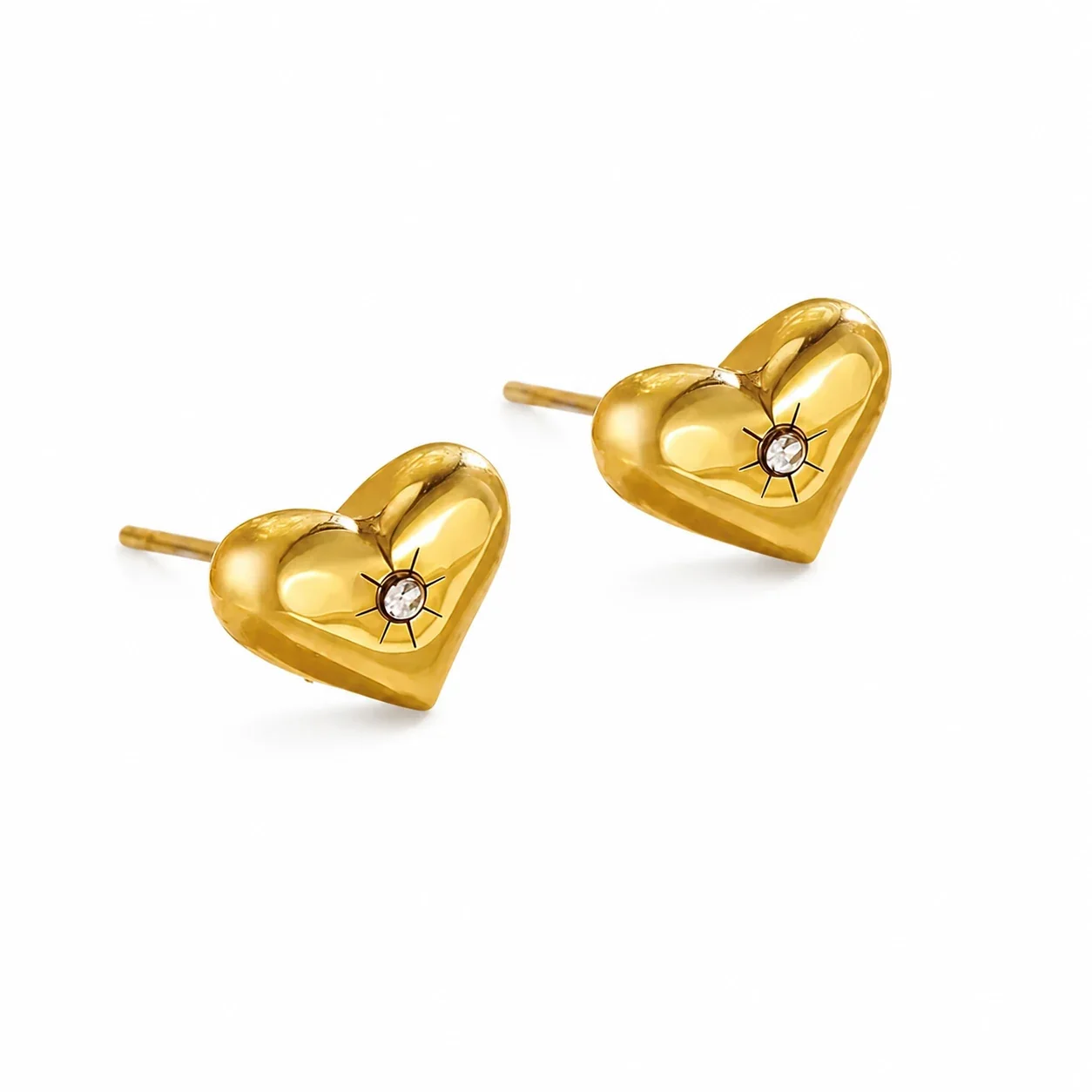 Heart Stud Earrings Starburst Crystal 316 Stainless Steel Gold PVD