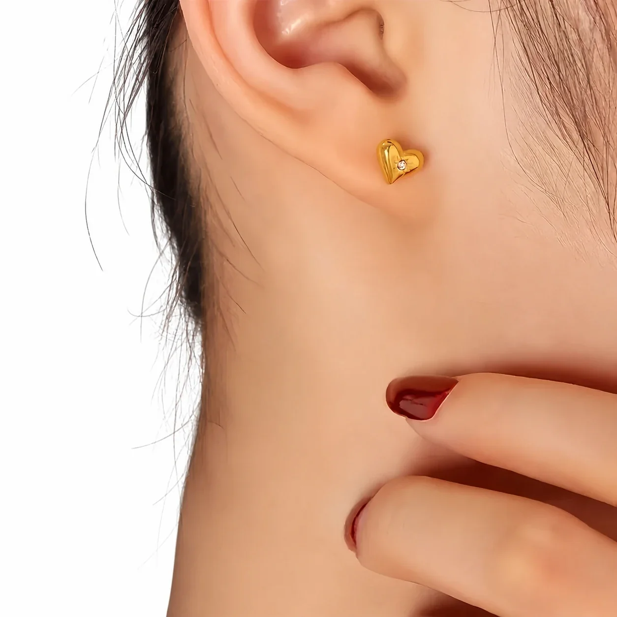 Heart Stud Earrings Starburst Crystal 316 Stainless Steel Gold PVD