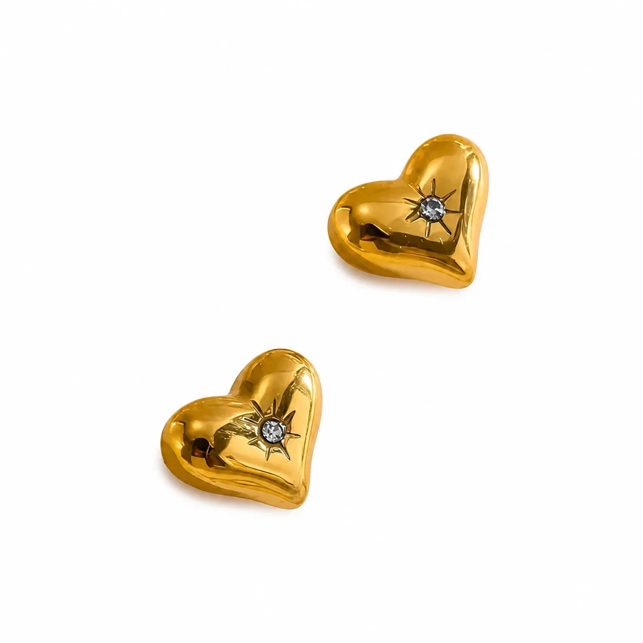 Heart Stud Earrings Starburst Crystal 316 Stainless Steel Gold PVD