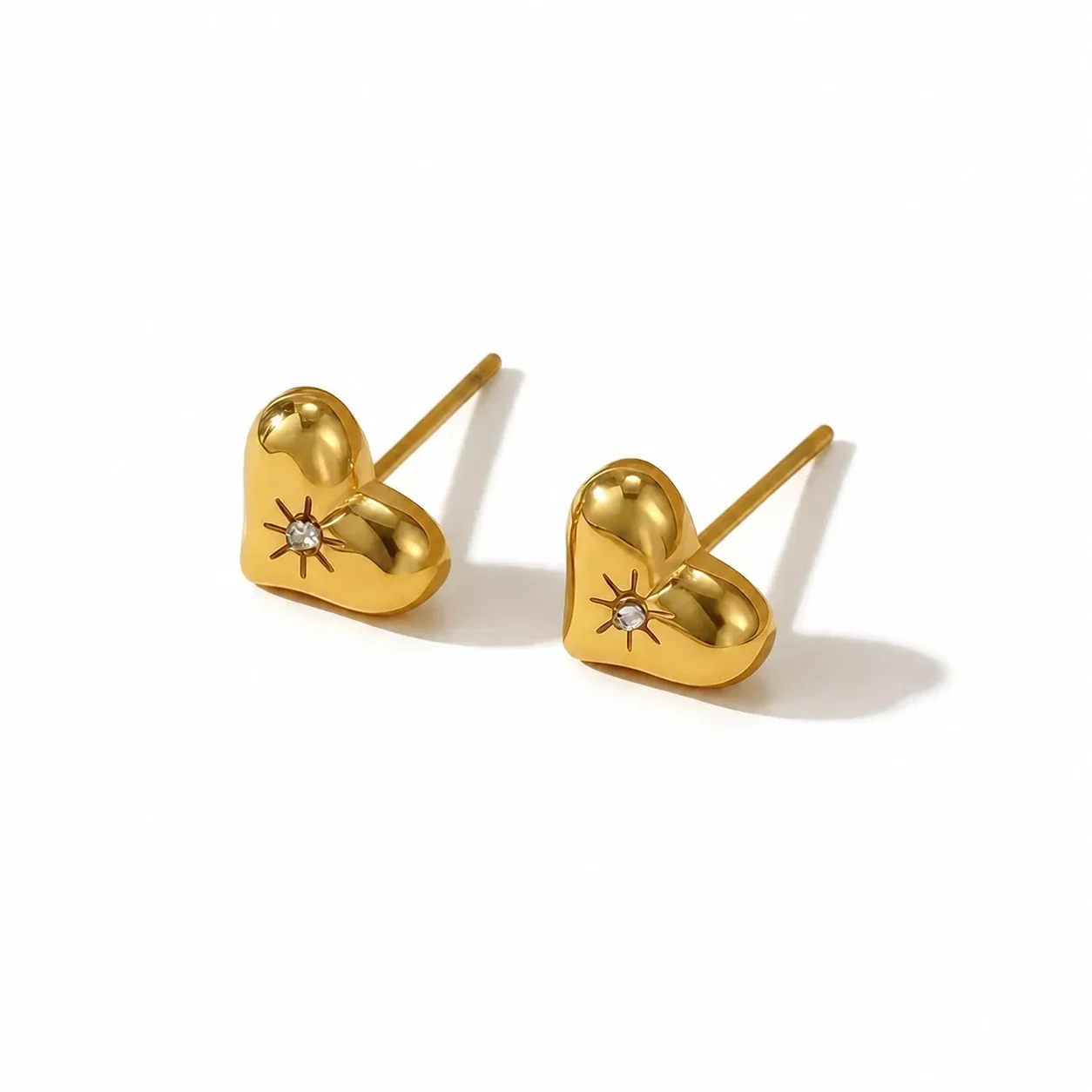 Heart Stud Earrings Starburst Crystal 316 Stainless Steel Gold PVD