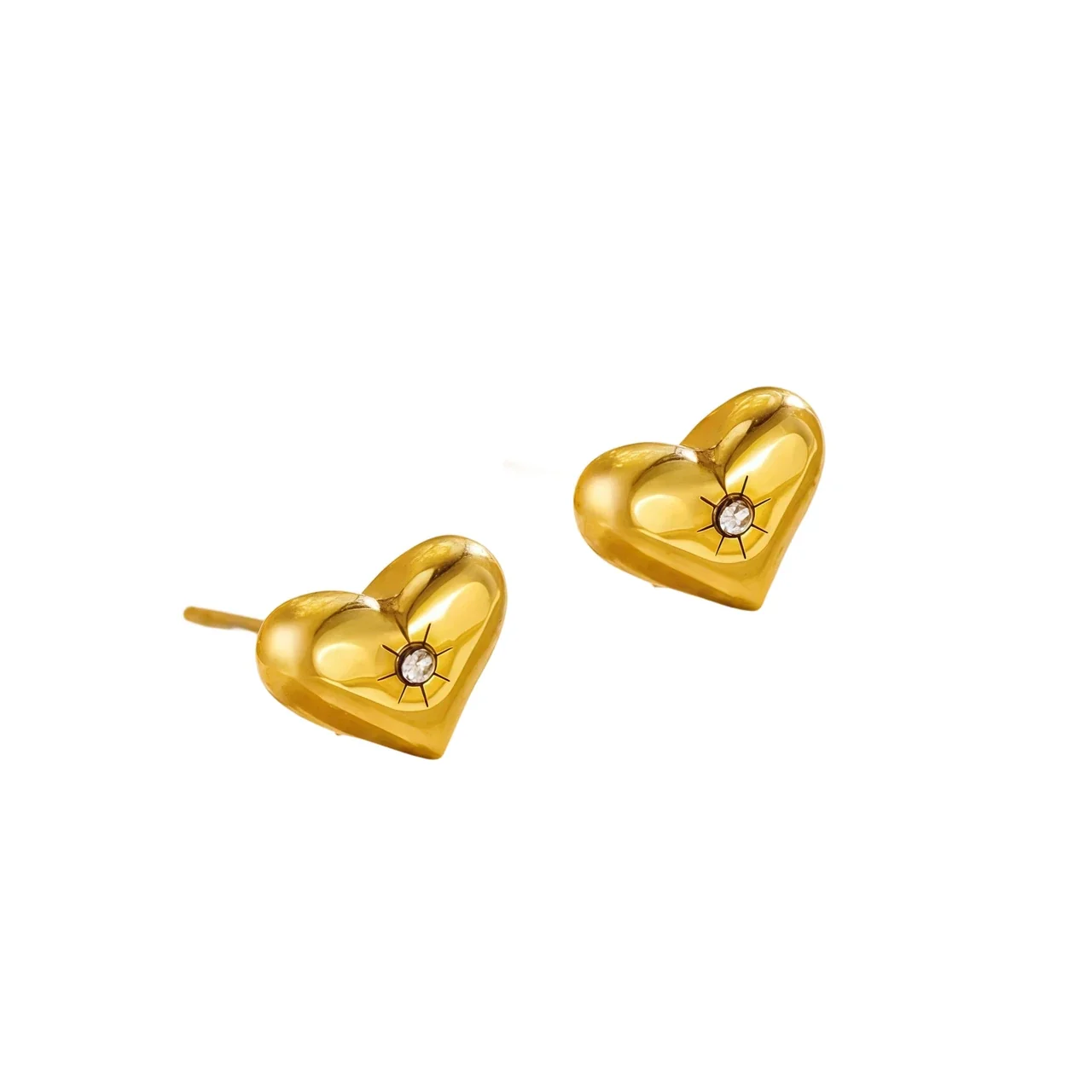 Heart Stud Earrings Starburst Crystal 316 Stainless Steel Gold PVD