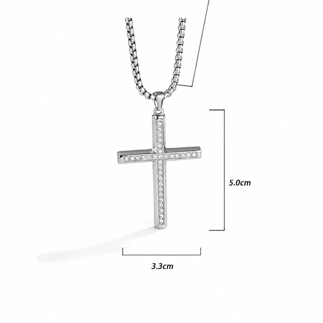 Polished 316 Stainless Steel Pavé Cross Pendant Necklace