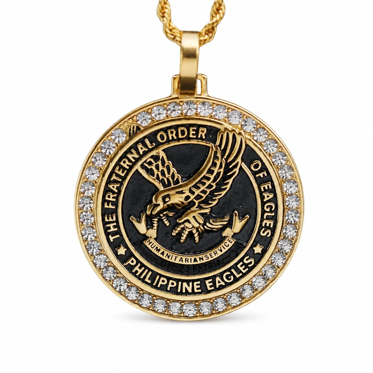 Eagle Medallion 316 Stainless Steel Pavé Border Pendant