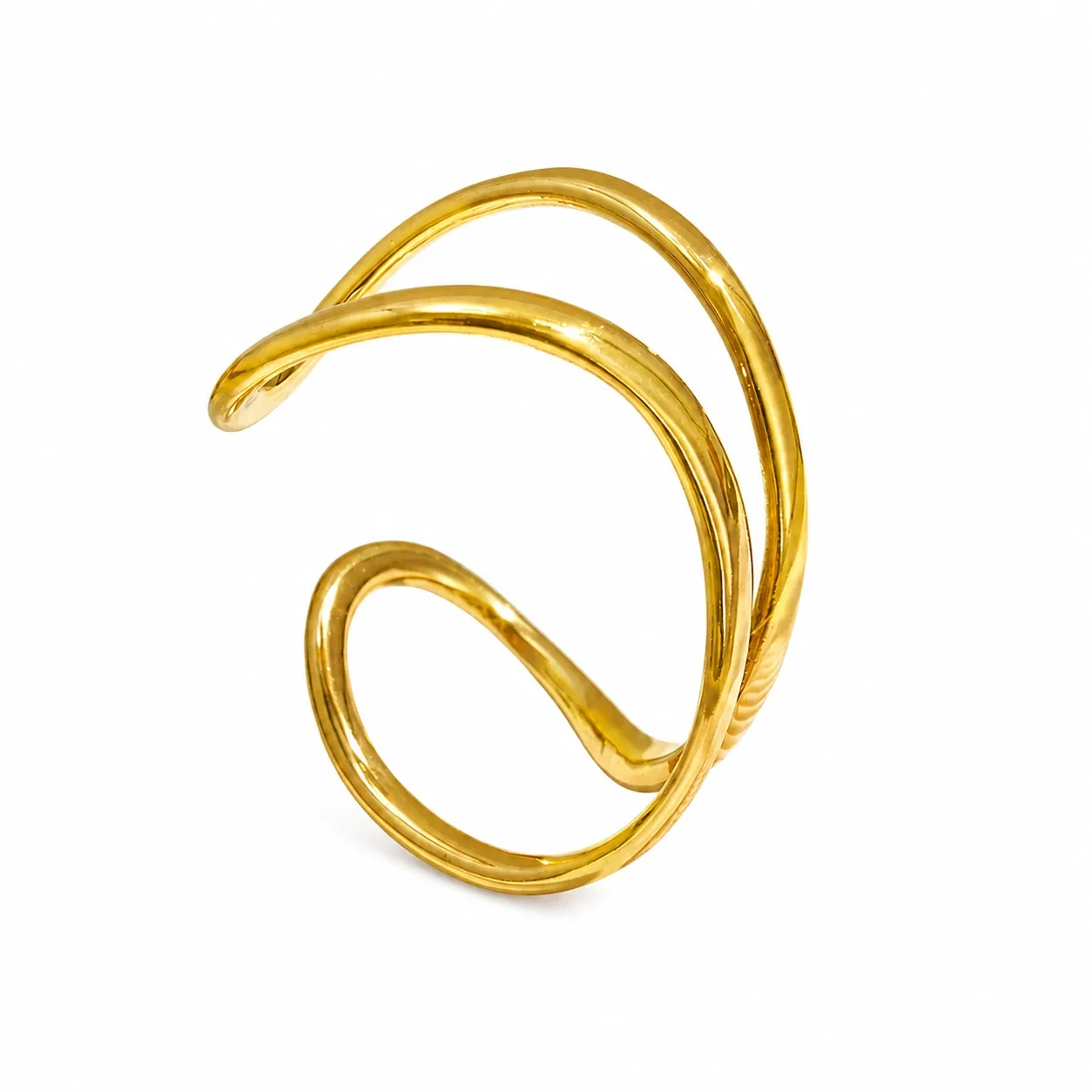 Photo produit : Jonc ouvert double ligne Fluid en acier inoxydable 316, plaqué or 18K - PVD