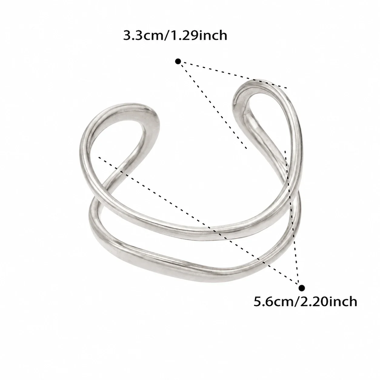 Photo produit : Jonc ouvert double ligne Fluid en acier inoxydable 316, plaqué or 18K - PVD