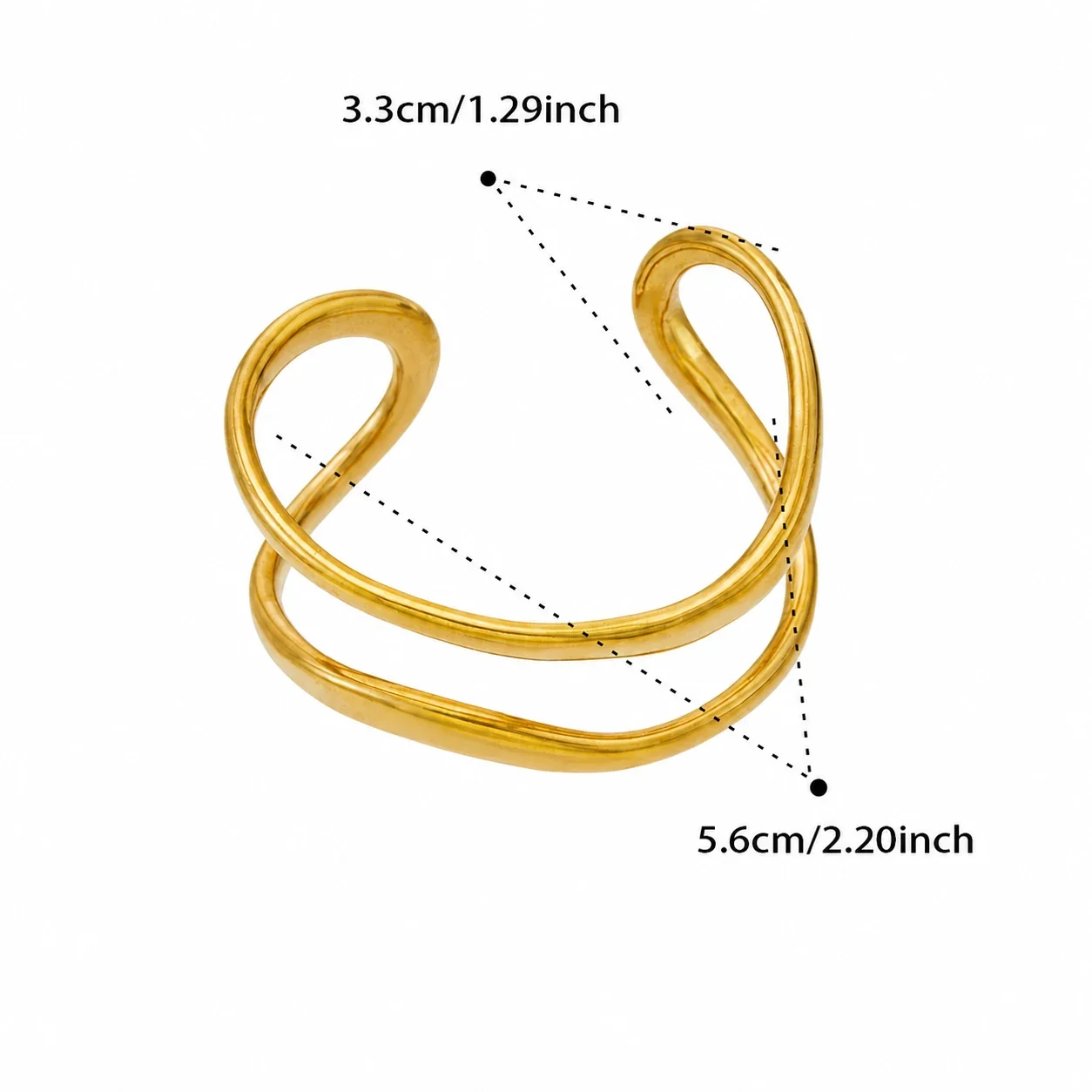 Photo produit : Jonc ouvert double ligne Fluid en acier inoxydable 316, plaqué or 18K - PVD