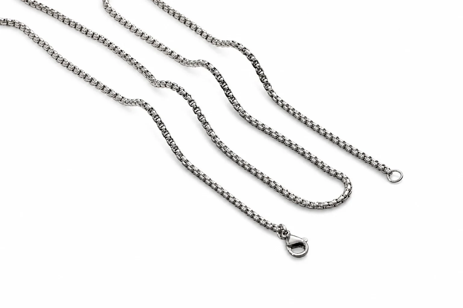 Polished 316 Stainless Steel Box Chain Necklace - Silver . mm