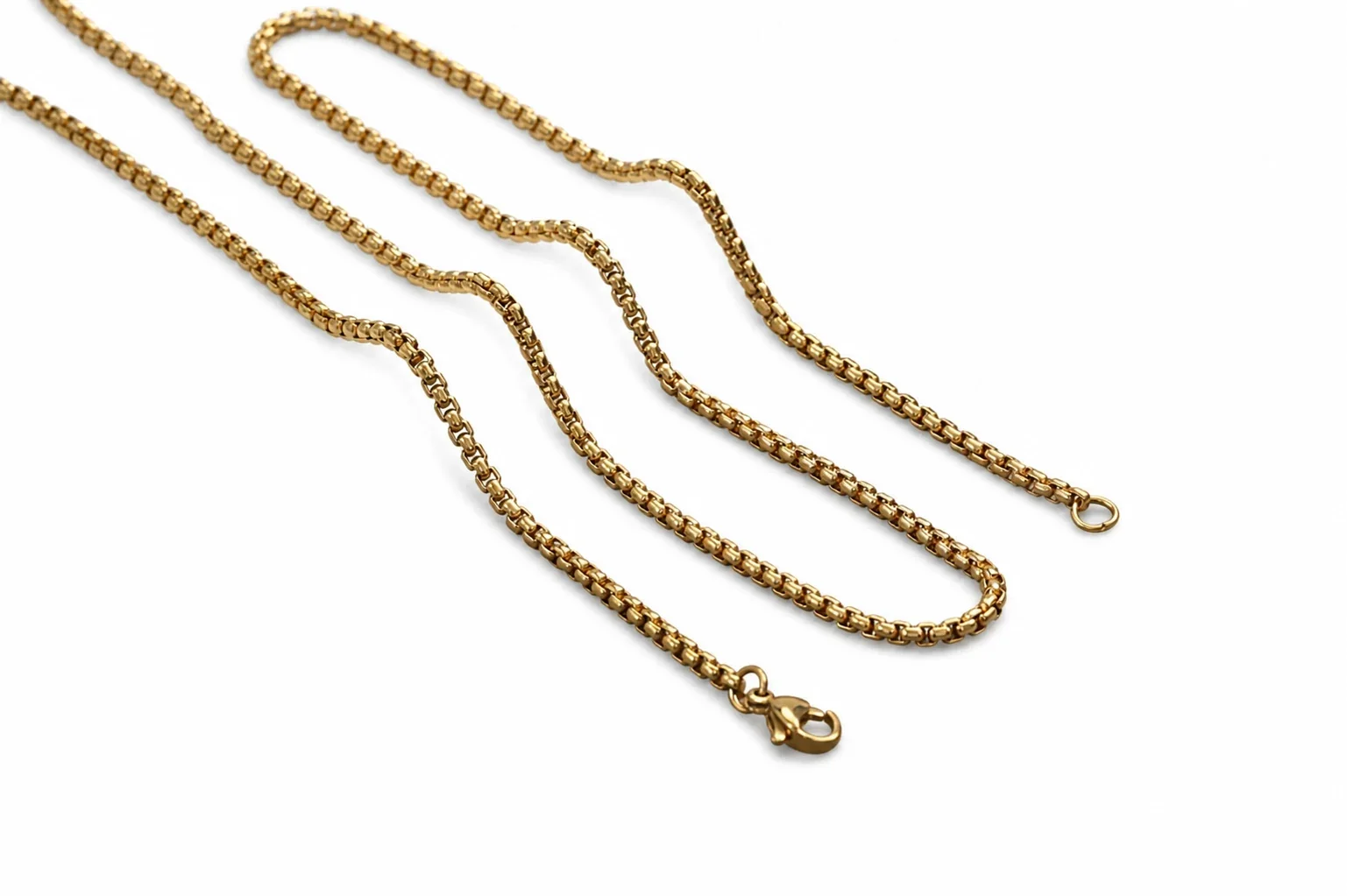Polished 316 Stainless Steel Box Chain Necklace - Gold . mm