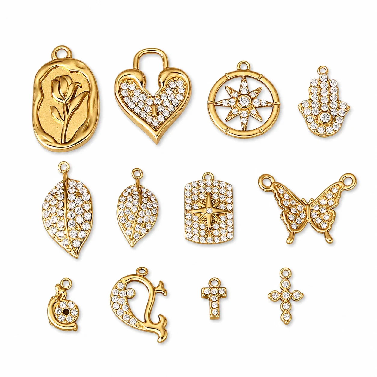 Gold PVD 316 Stainless CZ Motif Pendant Charms