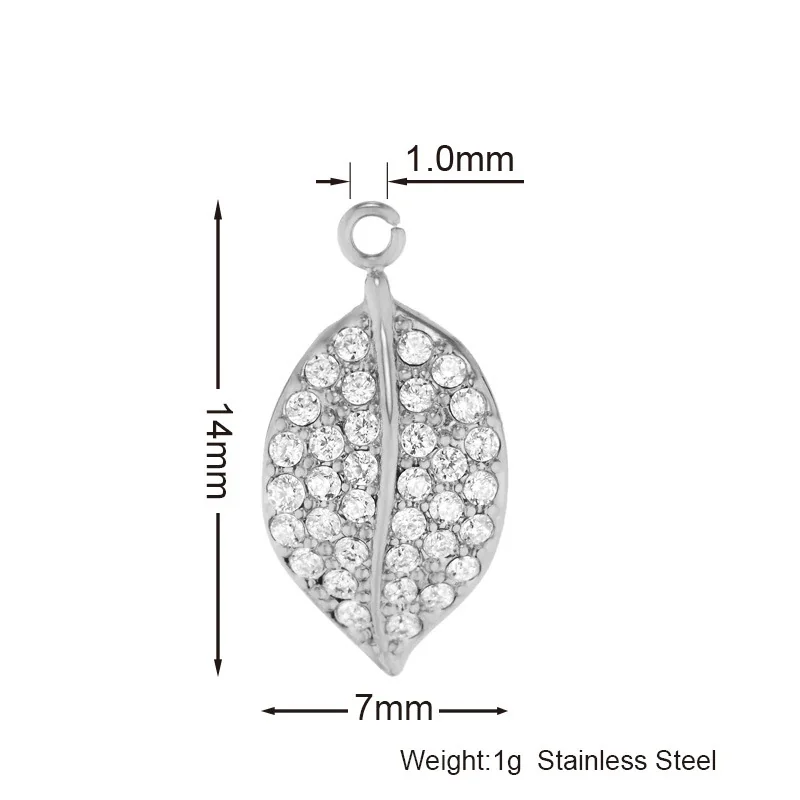 Gold PVD 316 Stainless CZ Motif Pendant Charms - Small Leaf Silver