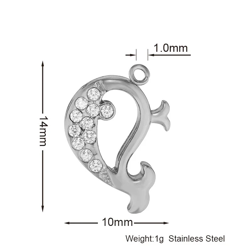 Gold PVD 316 Stainless CZ Motif Pendant Charms - Whale Gold