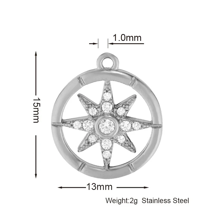 Gold PVD 316 Stainless CZ Motif Pendant Charms - Point Star Silver