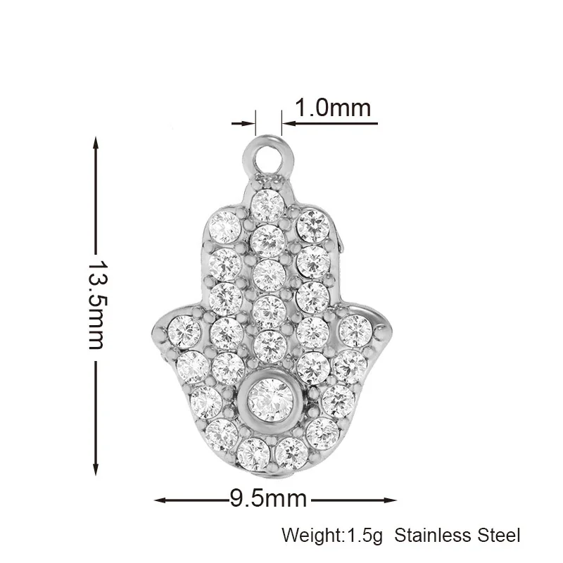 Gold PVD 316 Stainless CZ Motif Pendant Charms - Evil Eye Silver