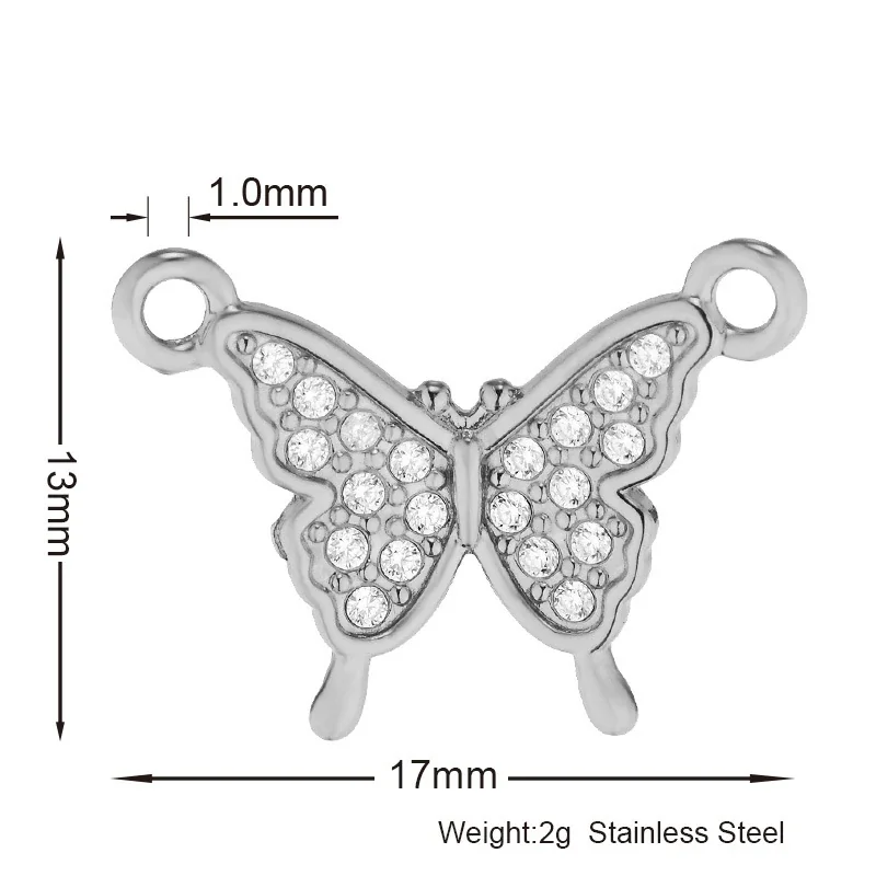 Gold PVD 316 Stainless CZ Motif Pendant Charms - Butterfly Silver