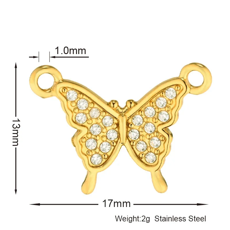 Gold PVD 316 Stainless CZ Motif Pendant Charms - Butterfly Gold