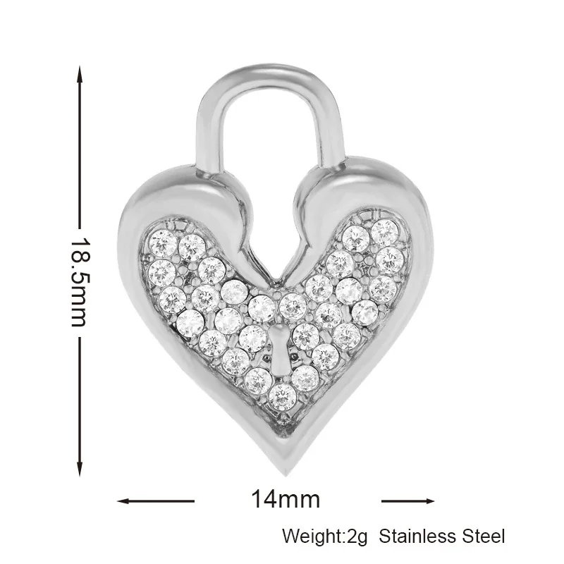 Gold PVD 316 Stainless CZ Motif Pendant Charms - Heart Silver