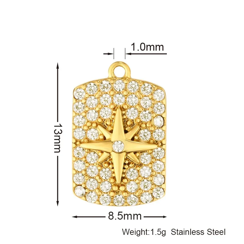 Gold PVD 316 Stainless CZ Motif Pendant Charms - Square -Point Star Gold