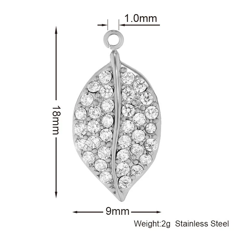 Gold PVD 316 Stainless CZ Motif Pendant Charms - Large Leaf Silver