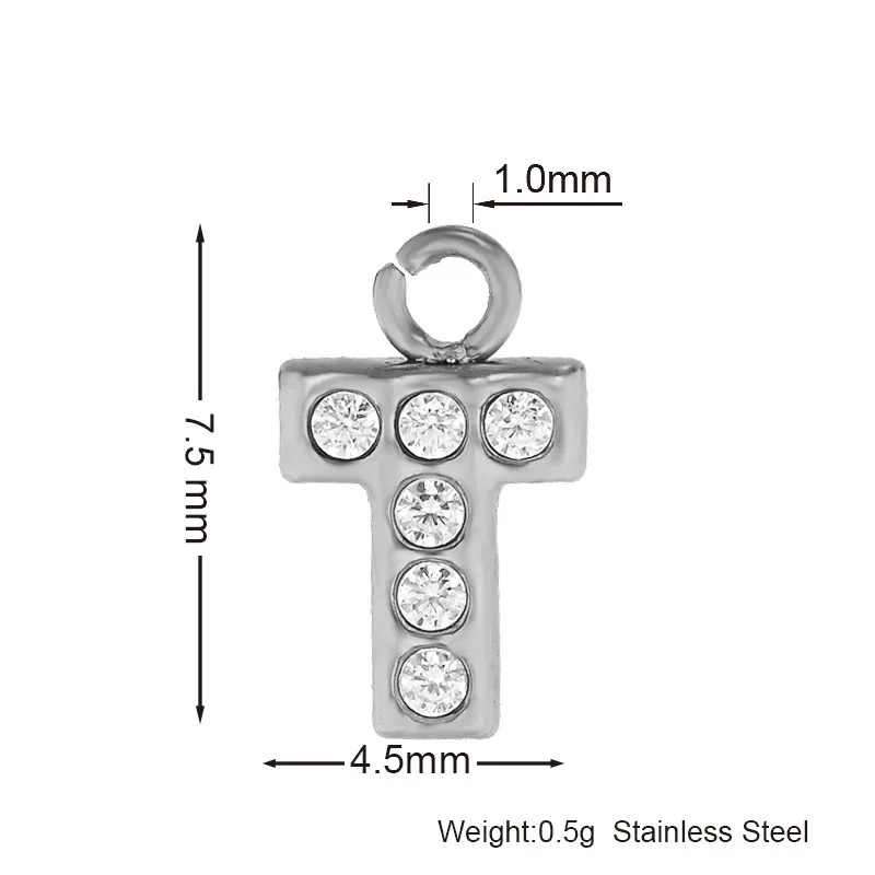Gold PVD 316 Stainless CZ Motif Pendant Charms - T Silver