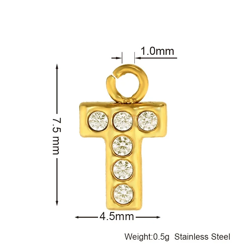 Gold PVD 316 Stainless CZ Motif Pendant Charms - T Gold