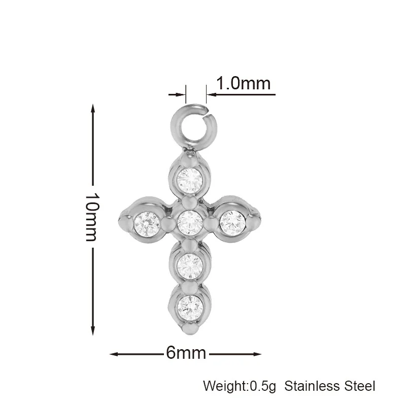 Gold PVD 316 Stainless CZ Motif Pendant Charms - Cross Silver
