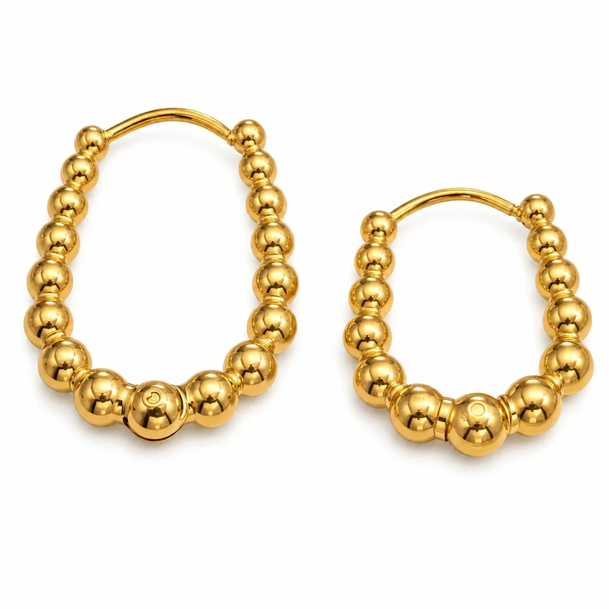 Polished 18K Gold PVD 316L Stainless Steel Bead Hoop Earrings