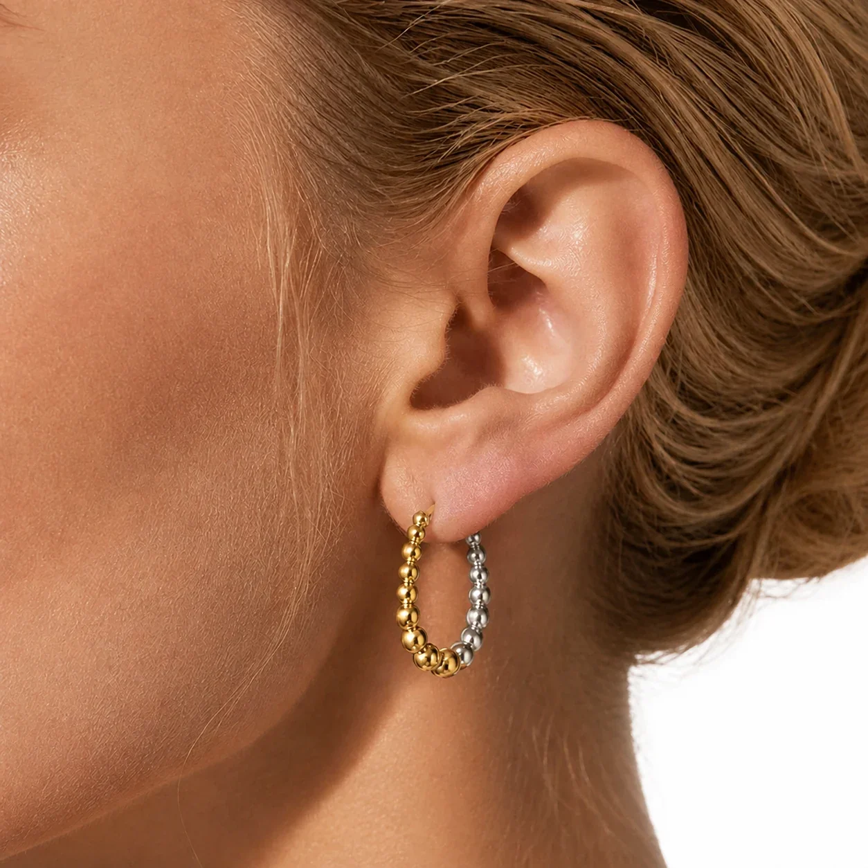 Polished 18K Gold-Plated 316L Bead Hoop Earrings
