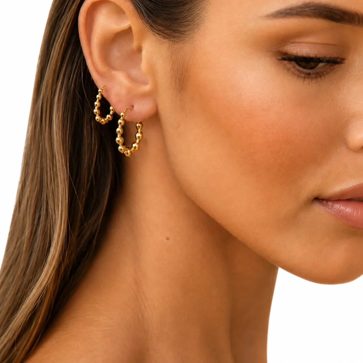 Polished 18K Gold-Plated 316L Bead Hoop Earrings