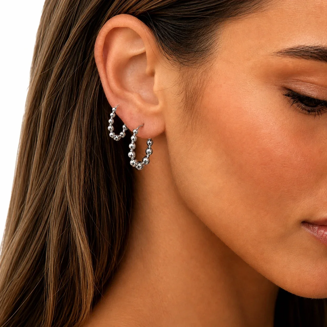 Polished 18K Gold-Plated 316L Bead Hoop Earrings