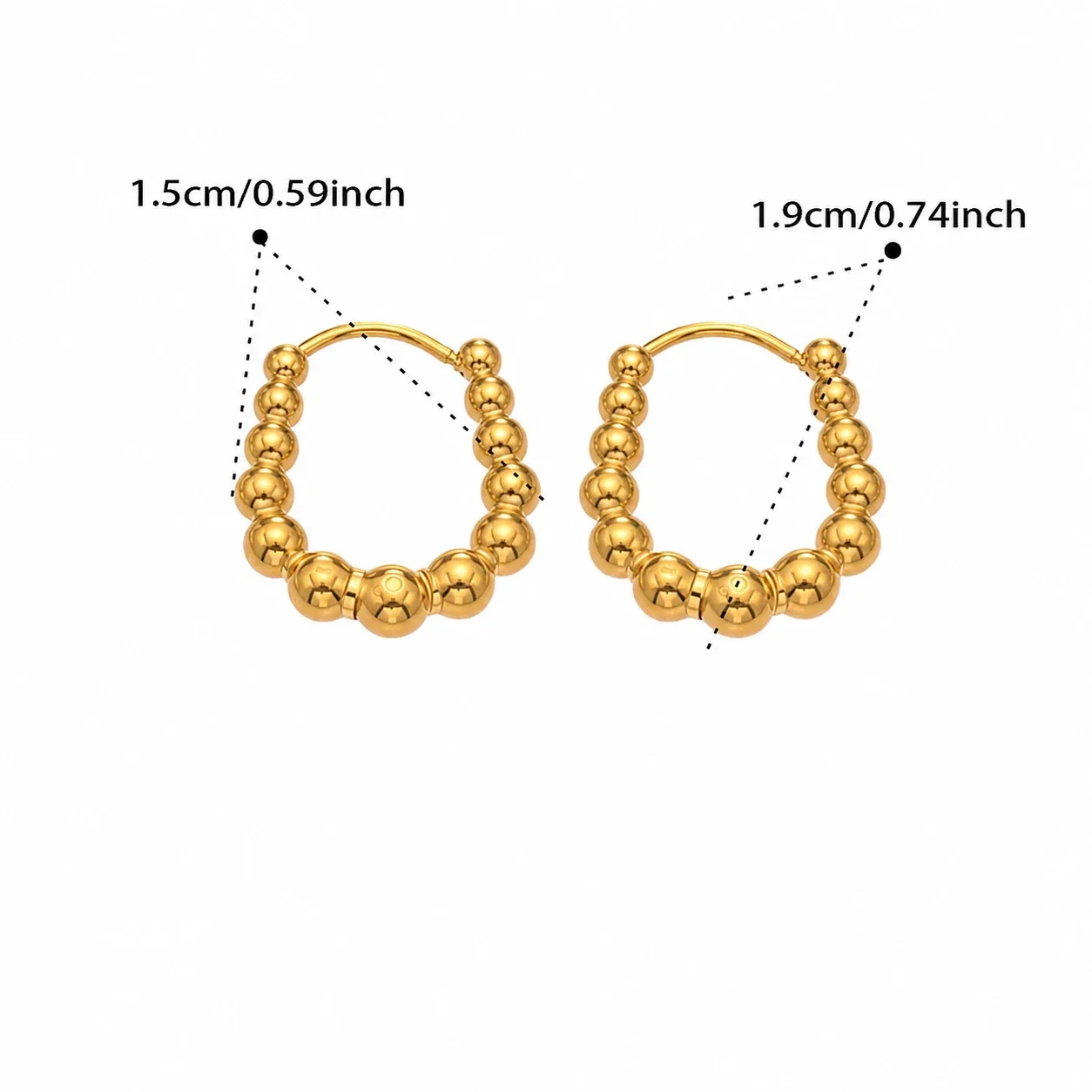 Polished 18K Gold-Plated 316L Bead Hoop Earrings - Gold 15 mm