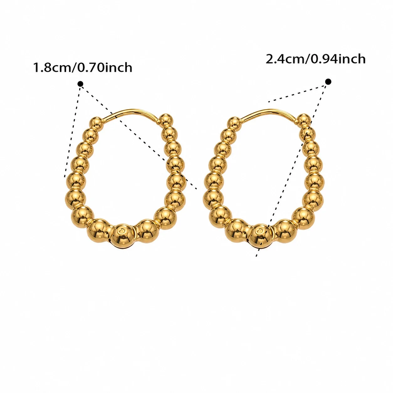 Polished 18K Gold-Plated 316L Bead Hoop Earrings - Gold 18 mm