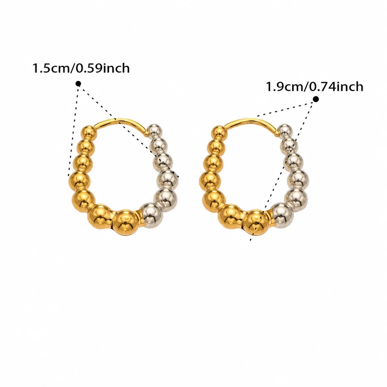 Polished 18K Gold-Plated 316L Bead Hoop Earrings - Two-Tone 15 mm