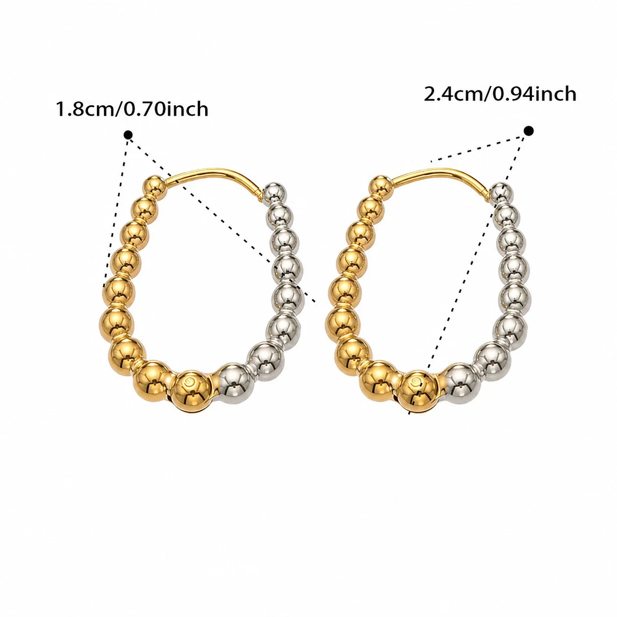 Polished 18K Gold-Plated 316L Bead Hoop Earrings - Two-Tone 18 mm