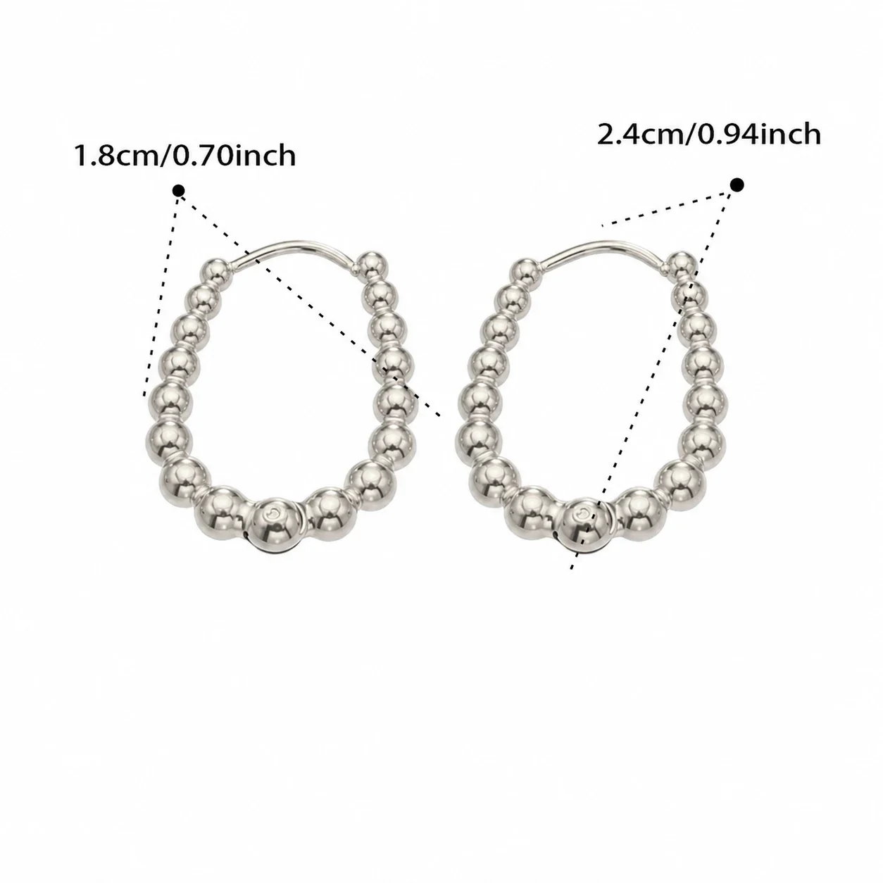 Polished 18K Gold-Plated 316L Bead Hoop Earrings - Silver 18 mm