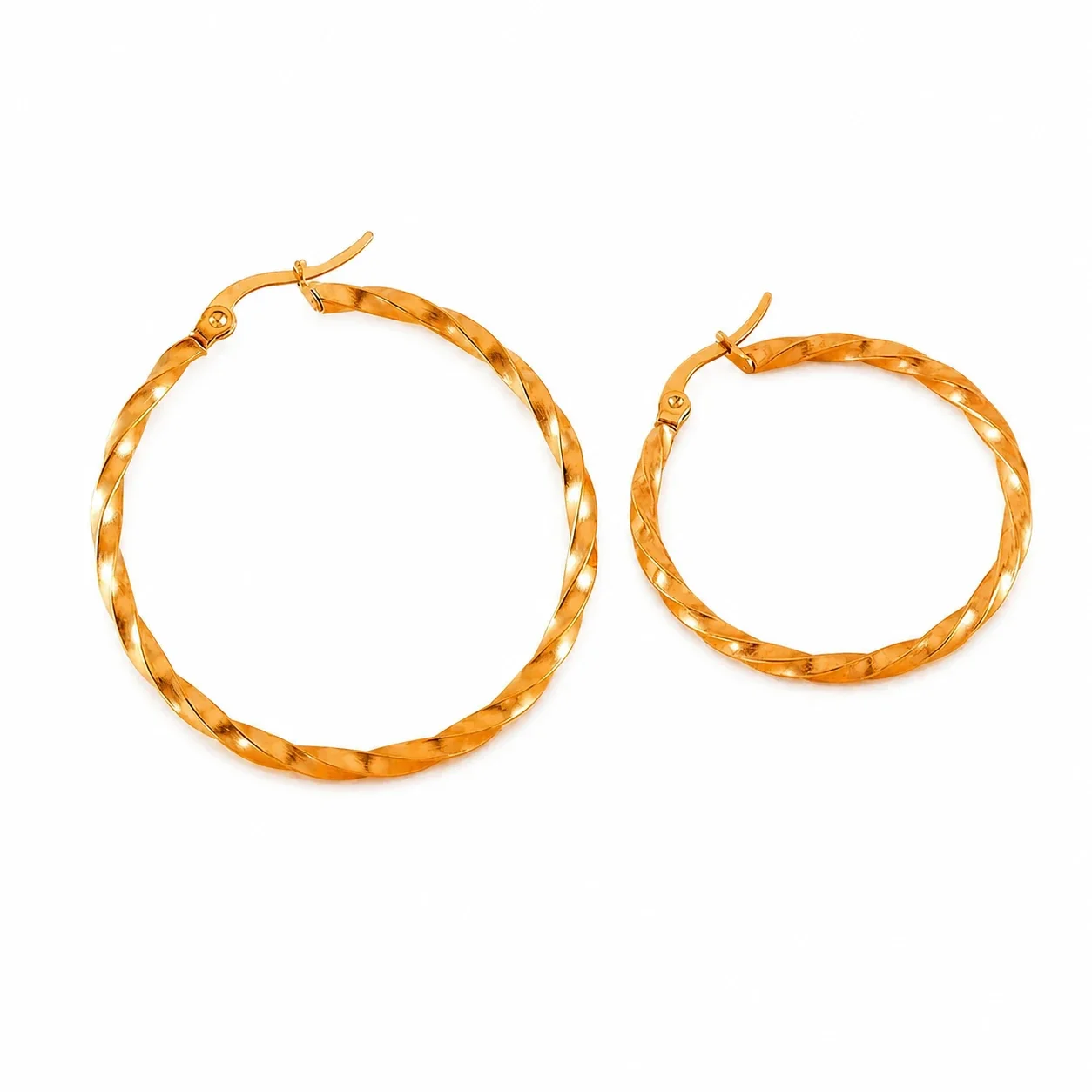 Twisted Gold-Plated Stainless Steel Round Hoop Earrings