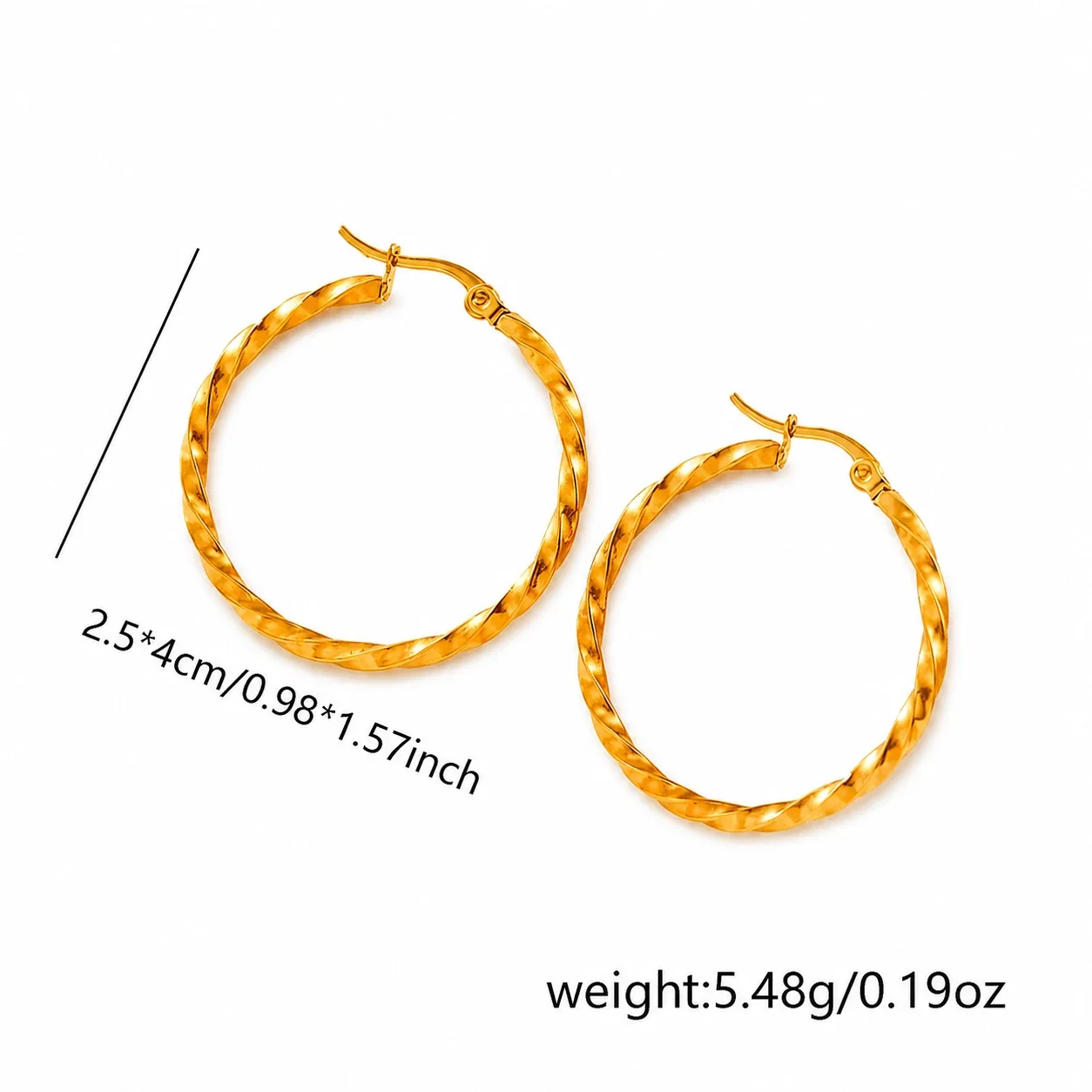 Twisted Gold-Plated Stainless Steel Round Hoop Earrings