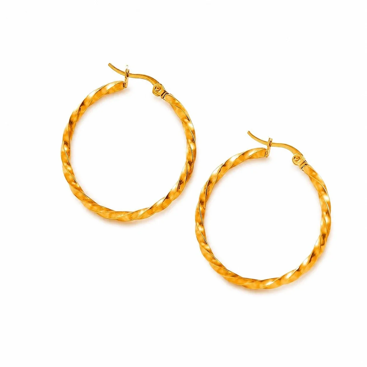 Twisted Gold-Plated Stainless Steel Round Hoop Earrings - Gold