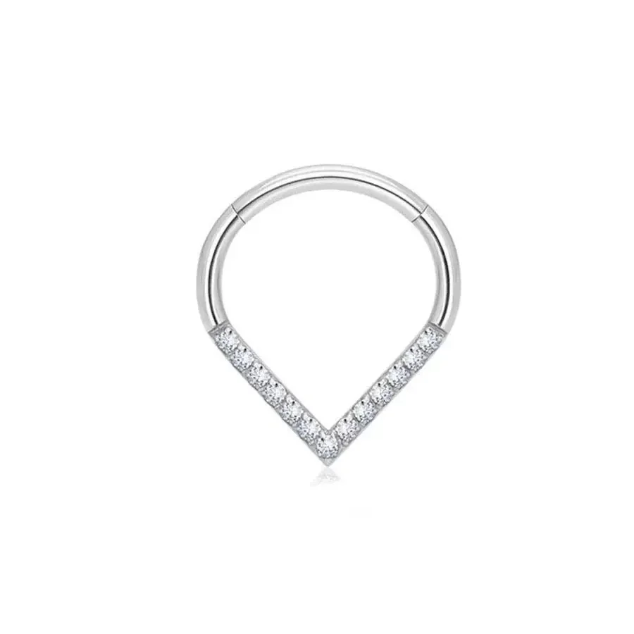 316 Stainless Steel Heart CZ Hoop Earrings - Silver CZ